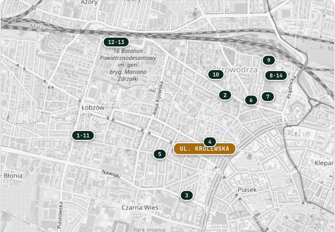 Mapa konkurencji: nieruchomość i czternastu najbliższych, najbardziej podobnych konkurentów